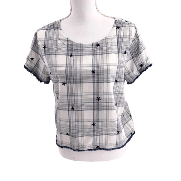 Cloth & Stone Womens Size Medium Plaid & Stars Back Button-Up Fringe Blouse - Picture 1 of 6